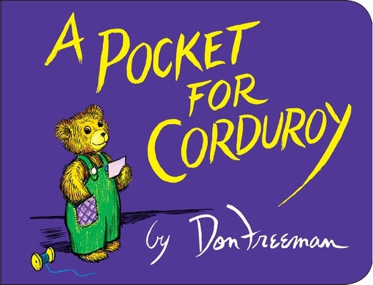 Board book titled "A Pocket for Corduroy" by Viking Books for Young Readers, featuring colorful illustrations of Corduroy teddy bear.