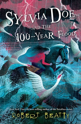 Paperback copy of Sylvia Doe and the 100-Year Flood by Disney Hyperion, showing the book cover with colorful illustrations.