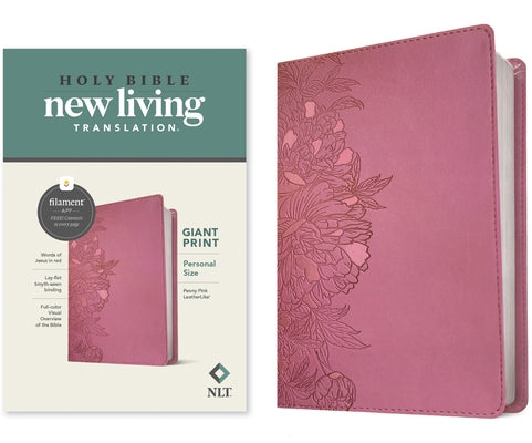 Red leatherlike NLT Personal Size Giant Print Bible with pink cover, featuring red letter text and filament-enabled edition.