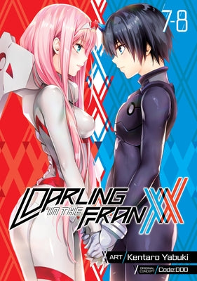 Paperback volumes of Darling in the Franxx Vol. 7-8 manga by Ghost Ship, featuring colorful cover art and character illustrations.