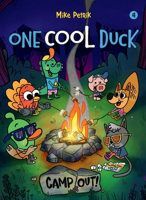 Paperback of "One Cool Duck #4: Camp Out!" by Hippo Park featuring colorful cartoon illustrations of ducks camping outdoors.