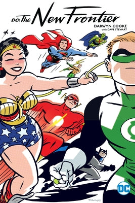 Paperback comic book titled DC: The New Frontier by DC Comics, featuring cover artwork with vibrant characters and superhero themes.