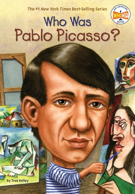 Paperback book titled "Who Was Pablo Picasso?" by Penguin Workshop, featuring a colorful cover illustration of the famous artist.