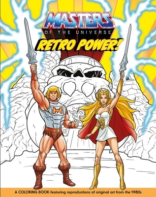 Paperback Masters of the Universe: Retro Power! Coloring Book by Mattel Press featuring vibrant He-Man and Skeletor illustrations.