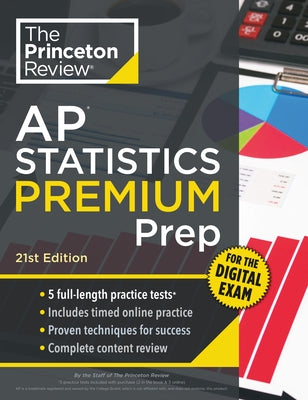 Princeton Review AP Statistics Premium Prep paperback with practice tests, digital access, and content review materials.