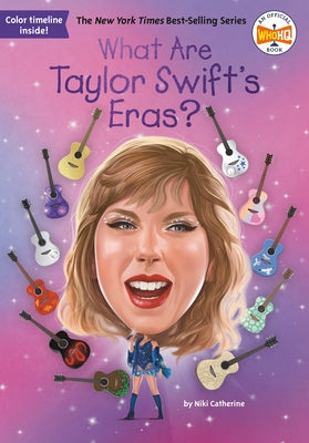 Paperback book titled "What Are Taylor Swift's Eras?" by Penguin Workshop, featuring colorful cover art with images of Taylor Swift.