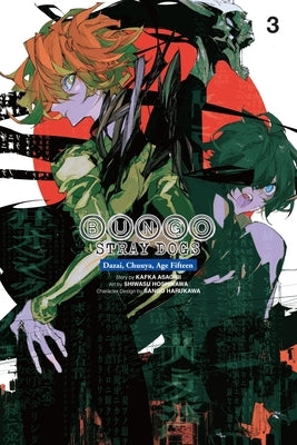 Paperback of Bungo Stray Dogs Volume 3 featuring Dazai, Chuuya, and Age Fifteen, published by Yen Press, with colorful cover art.