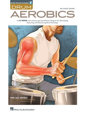 Paperback Drum Aerobics book with online audio and 2 CDs by Hal Leonard Publishing Corporation, showing pages and CD cases.