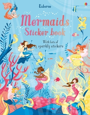 Usborne Books mermaids sticker book in paperback featuring colorful mermaid illustrations and fun sticker activities for kids.