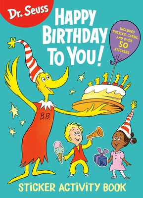 Paperback Dr. Seuss Happy Birthday to You activity book with puzzles, cards, and over 50 stickers for children.