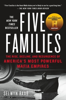 Paperback of "Five Families" by Thomas Dunne featuring a cover image with historic mafia empires and bold title text.