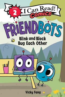 Paperback book "Friendbots: Blink and Block Bug Each Other" by Harperalley, featuring colorful cover art of friendly robot characters.