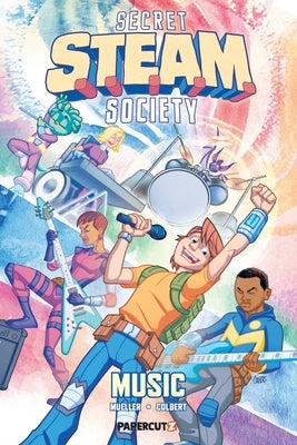 Paperback Secret S.T.E.A.M. Society: Music book by Papercutz, featuring colorful cover art with characters and musical elements.