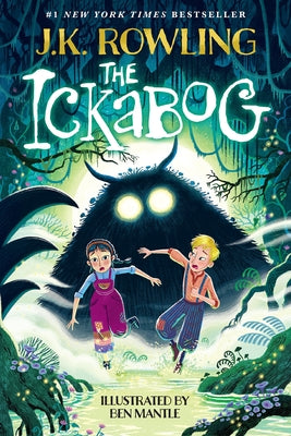 Paperback copy of The Ickabog by Scholastic Inc., showing the front cover with colorful illustrations and title text.