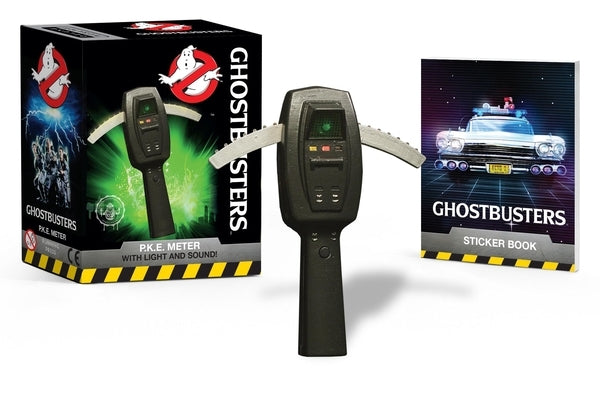 Rp Minis Ghostbusters P.K.E. Meter toy with a mini full-color sticker book, detailed handheld ghost detection device, realistic design.