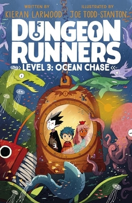 Paperback copy of Dungeon Runners: Ocean Chase by Nosy Crow, showing the colorful cover with ocean adventure illustrations.
