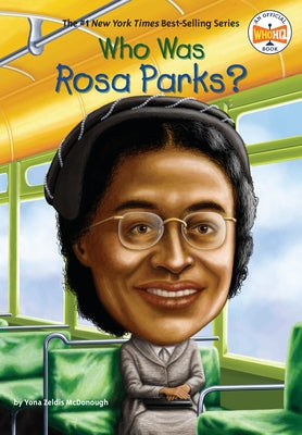 Paperback book titled "Who Was Rosa Parks?" by Penguin Workshop featuring a colorful cover with Rosa Parks' portrait.