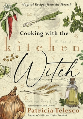Paperback cookbook titled "Cooking with the Kitchen Witch" by Llewellyn Publications, featuring magical recipes from the hearth.