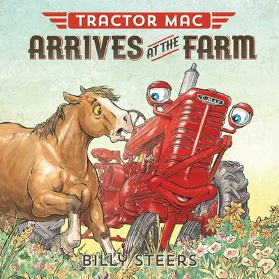 Paperback copy of Tractor Mac Arrives at the Farm by Farrar, Straus and Giroux, featuring colorful farm scene on the cover.
