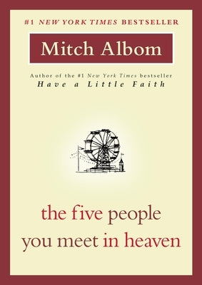 Paperback of The Five People You Meet in Heaven by Grand Central Publishing, showing the book cover with title and author text.