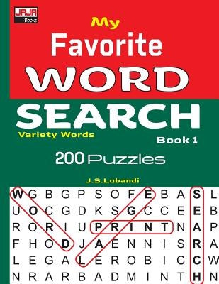 Paperback "My Favorite WORD SEARCH Book 1" by Independently Published, featuring colorful puzzle pages and word search layouts.