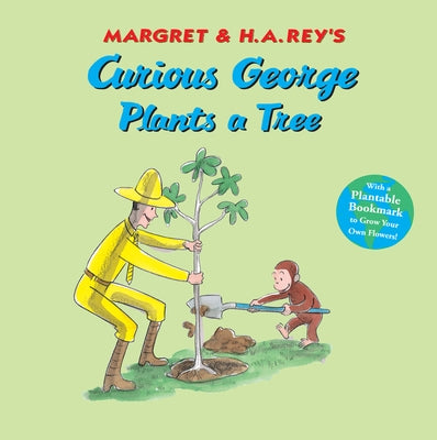 Paperback of Curious George Plants a Tree by Clarion Books, featuring George planting a tree outdoors.