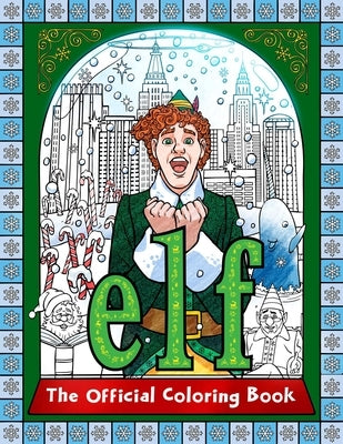 Open paperback of Elf: The Official Coloring Book by Insight Editions, showcasing colorful elf illustrations and detailed designs.