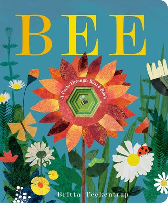 Peek-through board book titled "Bee" by Doubleday Books for Young Readers, featuring colorful bee illustrations and engaging pages.