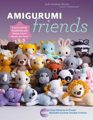 Paperback book titled "Amigurumi Friends" showcasing colorful crochet critters and patterns for creating adorable handmade plush toys.