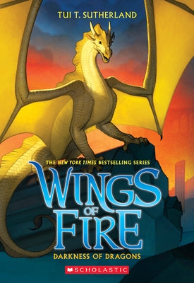 Paperback of Darkness of Dragons from Wings of Fire series by Scholastic Press, featuring a dark dragon on the cover.