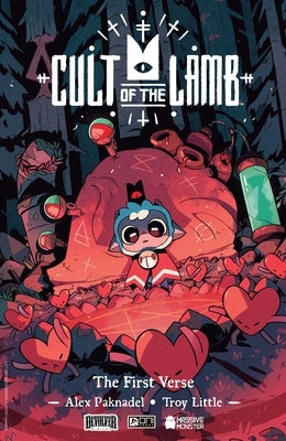 Paperback of Cult of the Lamb Vol. 1: The First Verse comic book by Oni Press, featuring colorful cover art and character illustrations.