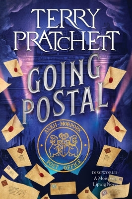 Paperback edition of Going Postal: A Discworld Novel by Harper Perennial, showing the book cover with colorful artwork.