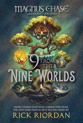 Paperback copy of "9 from the Nine Worlds" by Disney Hyperion, featuring cover art with fantasy-themed illustrations.