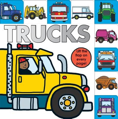 Board book featuring colorful trucks by Priddy Books US, showing various trucks and vehicles for young children.