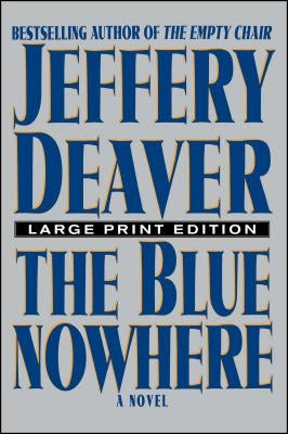 Paperback copy of The Blue Nowhere novel by Simon & Schuster featuring a blue cover with abstract artwork.