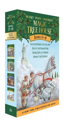Boxed set of Magic Tree House Books 13-16 by Random House Books for Young Readers, featuring colorful book covers and illustrations.