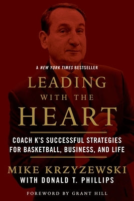 Paperback book titled "Leading with the Heart" by Coach K, featuring insights on basketball, business, and life strategies.