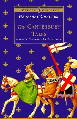Paperback edition of The Canterbury Tales by Puffin Books showing the front cover with colorful illustrations