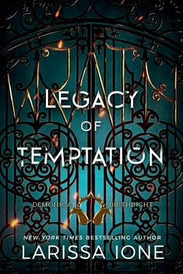 Paperback copy of "Legacy of Temptation" Demonica Birthright novel by Blue Box Press, showing the book cover with title and author.