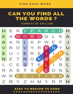 Large print paperback word search puzzle book for adults, featuring easy to hard levels with hidden words on a colorful cover.
