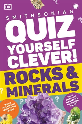 Paperback quiz book titled "Quiz Yourself Clever! Rocks and Minerals" by DK Publishing, featuring colorful cover art.
