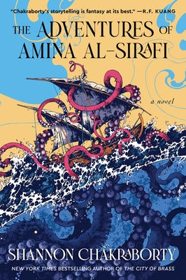 Paperback of The Adventures of Amina Al-Sirafi fantasy novel by Harper Voyager, featuring a cover illustration of a mystical desert scene.