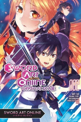 Paperback manga volume 2 of Sword Art Online Ordinal Scale by Yen Press, featuring cover art with characters from the series.