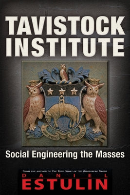 Paperback book titled "Social Engineering the Masses" by Tavistock Institute, published by Trine Day, featuring a cover with abstract designs.