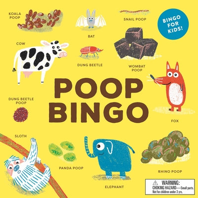 Poop Bingo educational board game for kids by Laurence King, featuring colorful game cards and bingo markers on a playful game board.