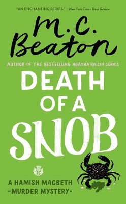 Mass market paperbound copy of "Death of a Snob" by Grand Central Publishing, showing the book cover with title and author details.