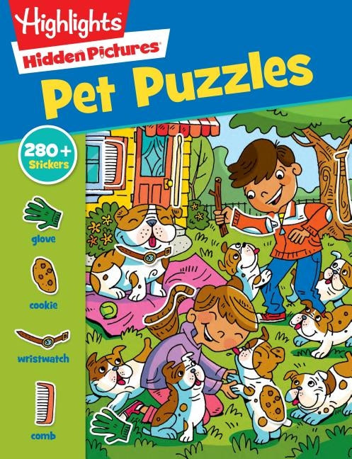 Paperback pet sticker puzzle book featuring over 280 stickers of cute dogs, cats, and animals for kids ages 3 and up.