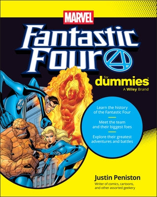 Paperback copy of Fantastic Four for Dummies by For Dummies featuring colorful comic book cover art and character illustrations.