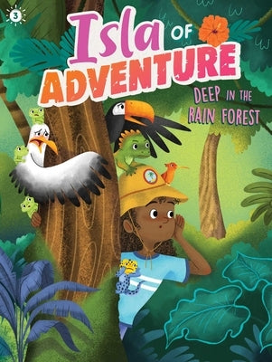 Paperback copy of "Deep in the Rain Forest" children's book by Little Simon, featuring colorful rainforest scene on cover.