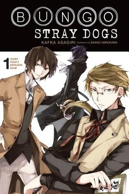 Paperback of Bungo Stray Dogs, Vol. 1 light novel featuring Osamu Dazai, with cover art showing the character and Japanese-inspired design.